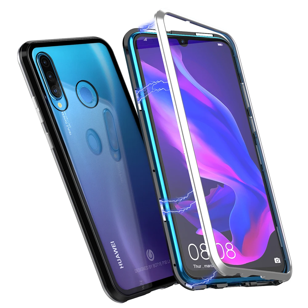 Роскошный магнитный металлический бампер чехол для huawei P30 Pro чехол 360 прозрачное стекло полный корпус чехол для телефона для huawei P30 P30 lite