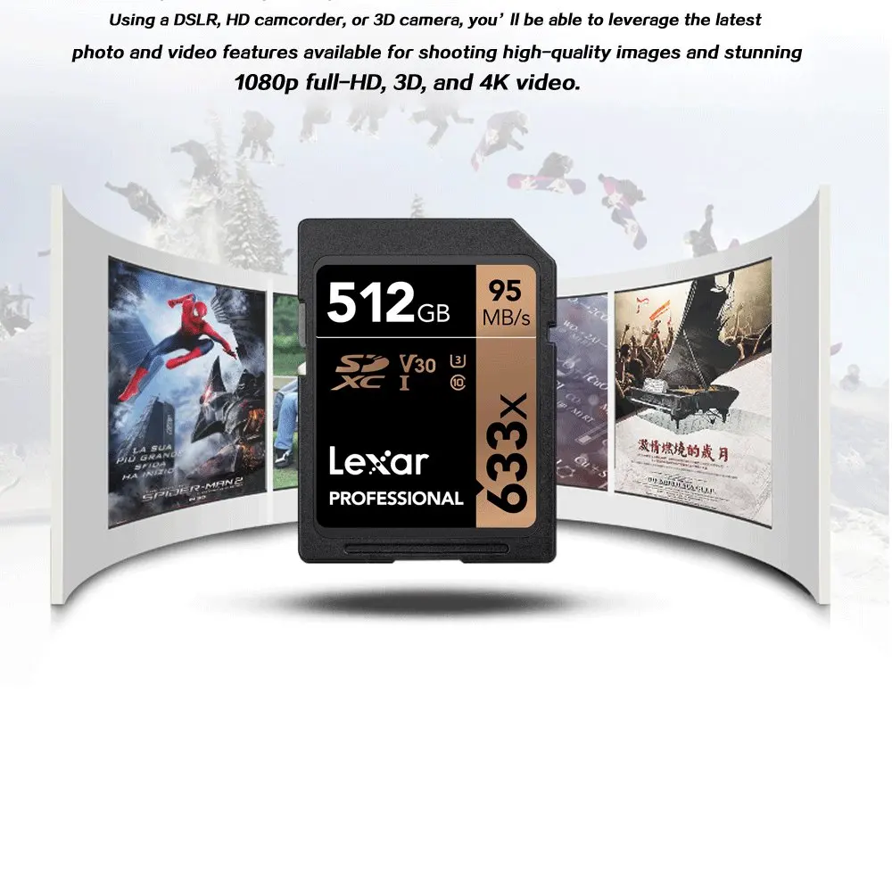 Lexar 633x sd карта, 16 ГБ, 32 ГБ, 64 ГБ, Class10 SD SDHC/SDXC карты памяти sd карты 128 ГБ 256 ГБ 512 ГБ 95 МБ/с. для зеркальной однообъективной камеры/HD камера