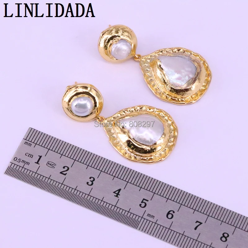 

5Pair Natural Pearl Dangle Earrings, Gold Color Metal Water-drop Jewelry earrings for women