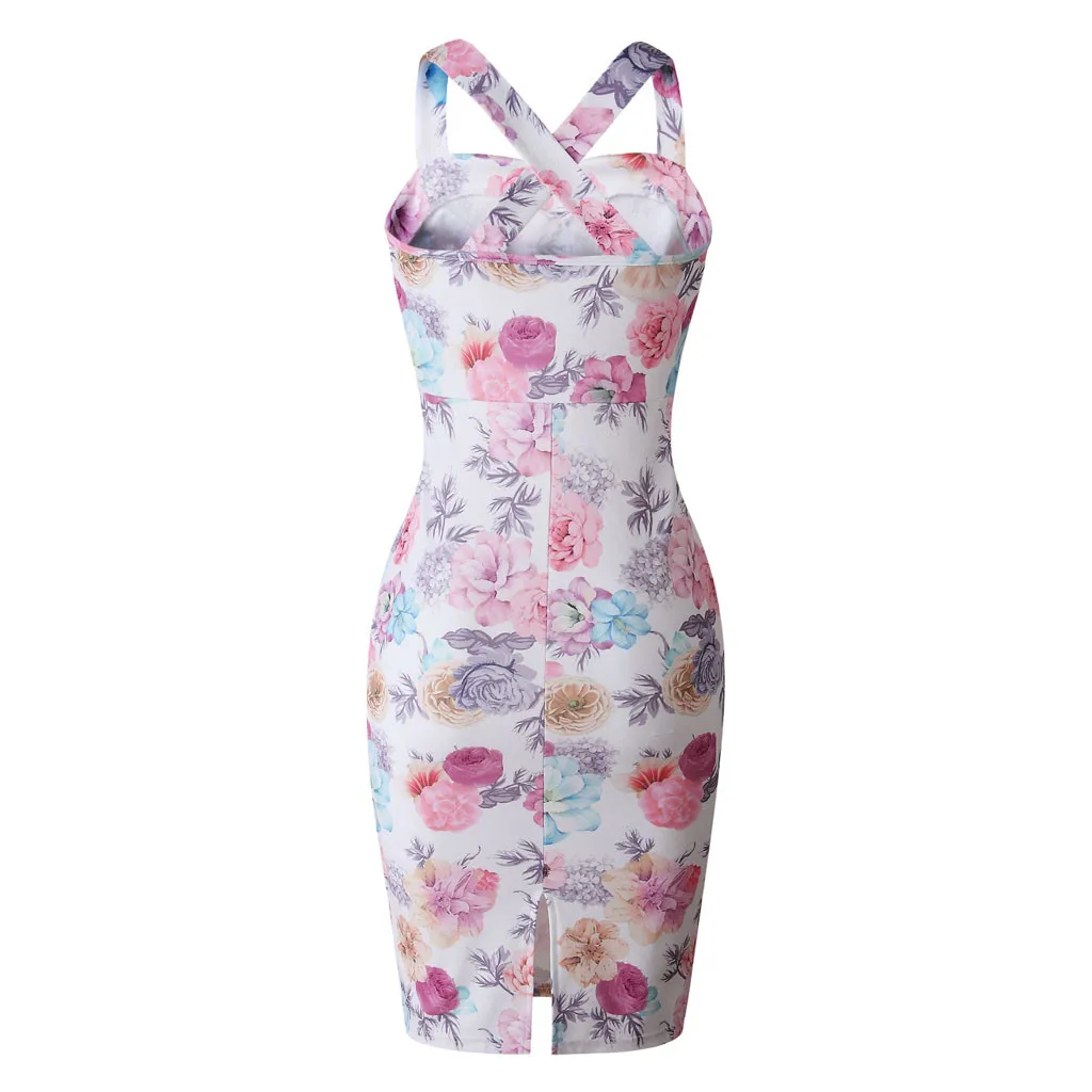 Сексуальное роскошное платье футляр женское с цветочным принтом летнее пляжное