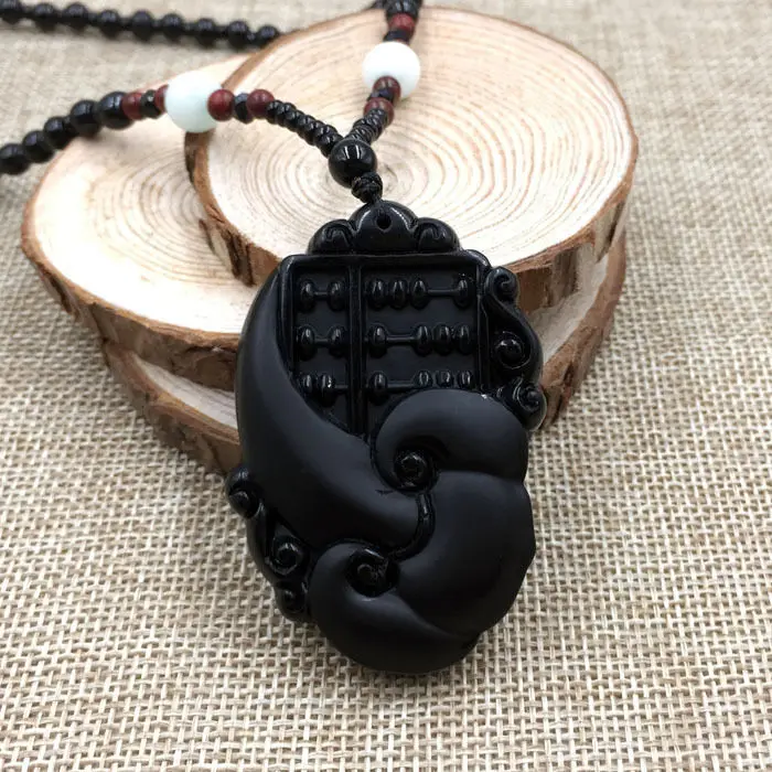 A-33 Hand-Carved Ruyi Grade A Natural Black Obsidian Jade Pendant &ampNecklace | Украшения и аксессуары