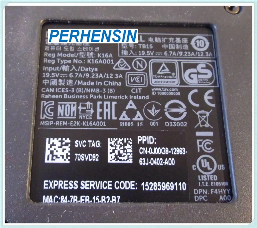 

FOR DELL Thunderbolt DOCK TB15 K16A001 USB Typ-C