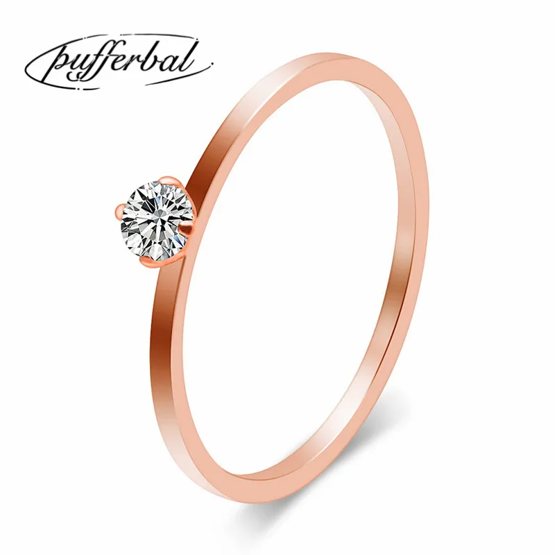 Couple Ring Fashion New Simple Stainless Steel Inlaid Zircon Silver And Gold Rose Color Ladies Ornaments ZK15 | Украшения и