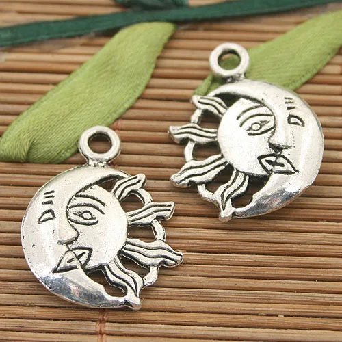 

10pcs dark silver tone moon and sun charms h3122