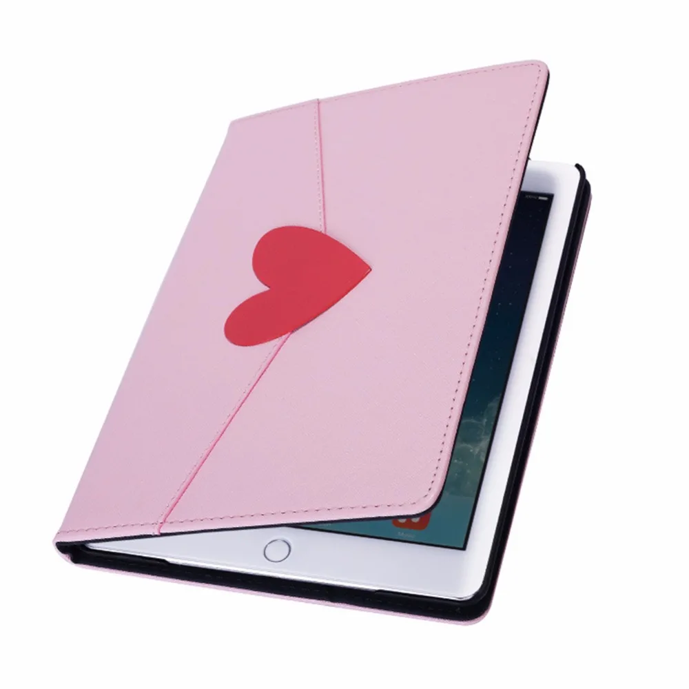 Для iPad 9 7 2018 и 2017/iPad Air 2/iPad случае сердце Стиль PU чехол Tablet кисточкой Дело