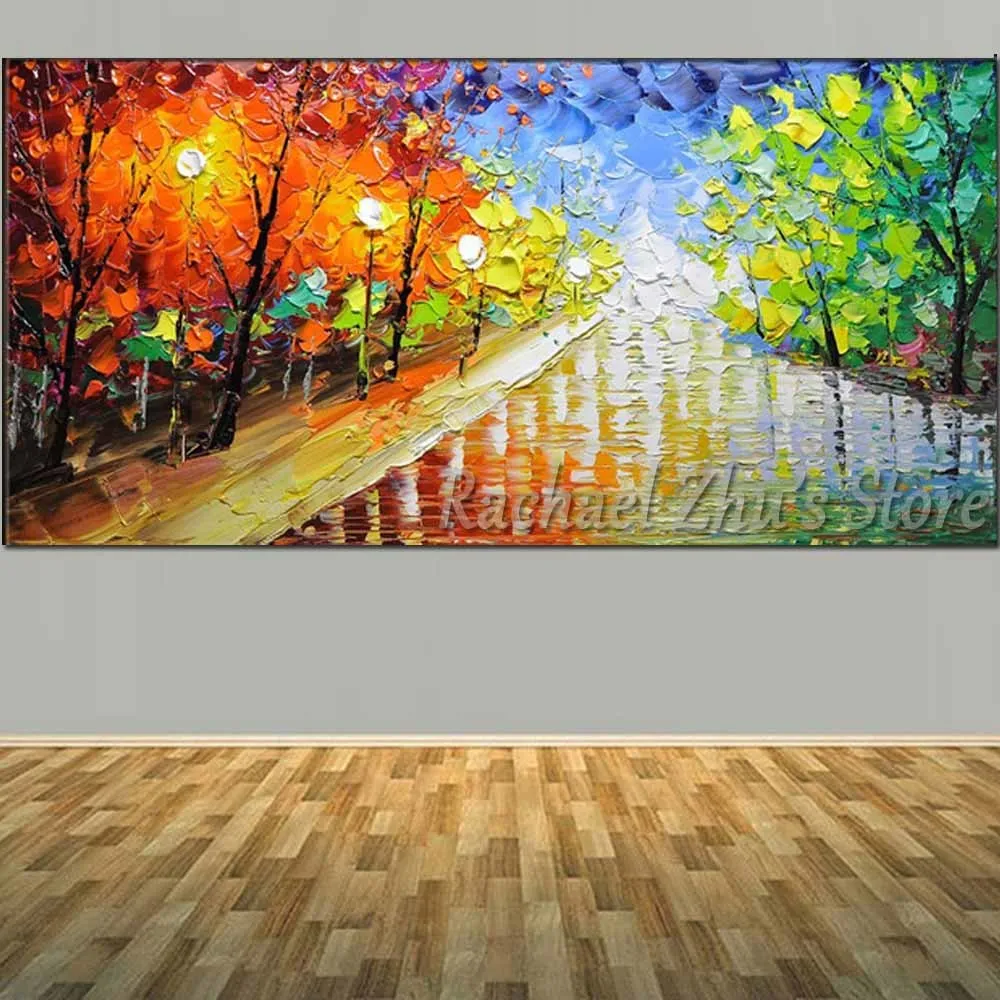 Большой Размеры ручная роспись Цвет Палитры Ножи Road пейзаж маслом на холсте