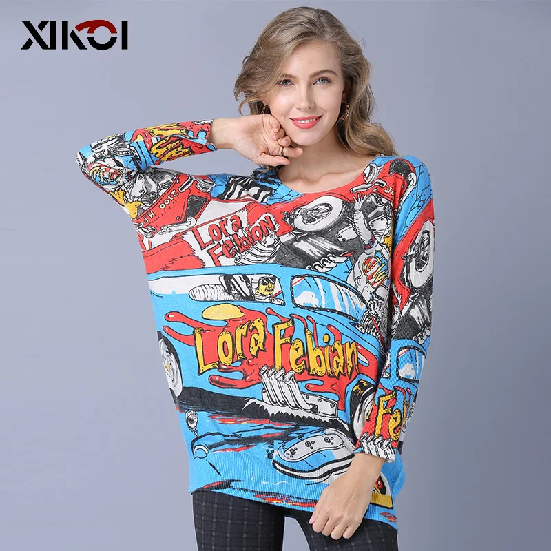 XIKOI Sweater Women Winter Europe and the United States Fashion Print Round Long Sleeve Thick Knitted Sweaters Pullovers | Женская