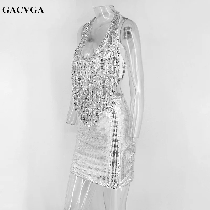 Женское платье с блестками GACVGA облегающее глубоким V образным вырезом и открытой