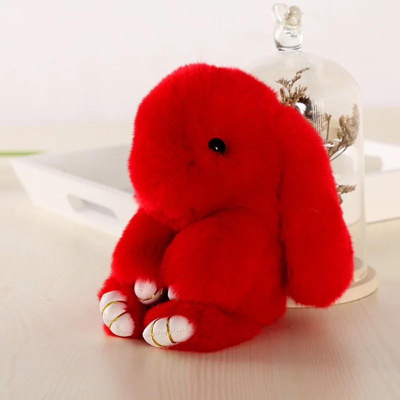 red Брелок из кроличьего меха, модный брелок из кроличьего меха с помпонами, брелок с кроличьим мехом, брелок с кроликом, 14 см, Автомобильная подвеска - Цвет: red