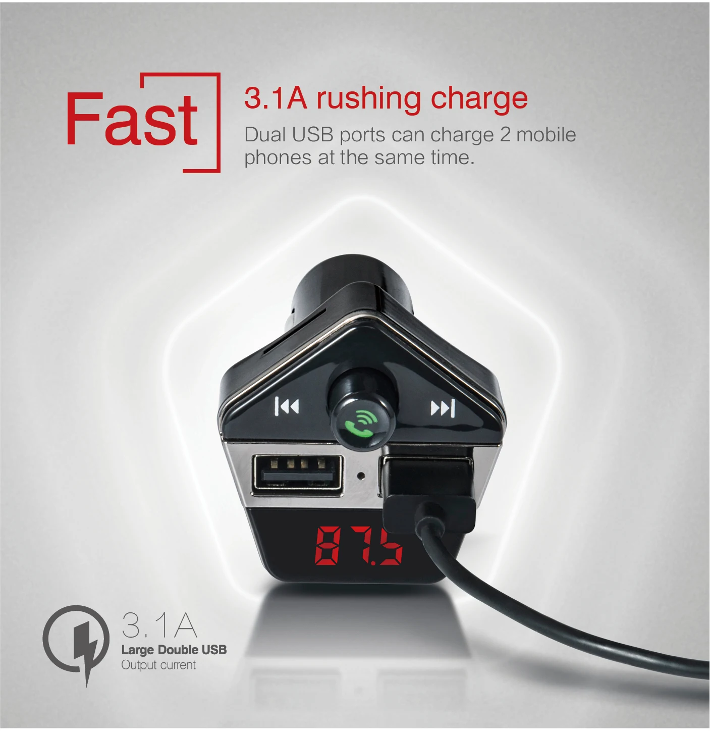 Передатчик FM Bluetooth Handsfree автомобильный комплект Автомобильный mp3 плеер Transmisor FM модулятор двойной USB порт 2.1A+ 1A быстрое зарядное устройство выход