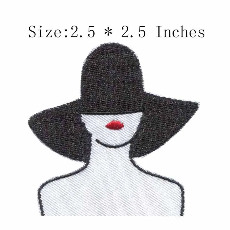 

A girl with hat 2.5"wide embroidery for iron on backing/sewing patch/black cap
