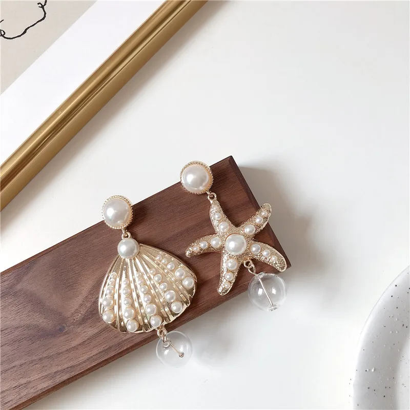 Серьги дизайн чувство ретро роскошные Висячие жемчужные Раковины Морская звезда