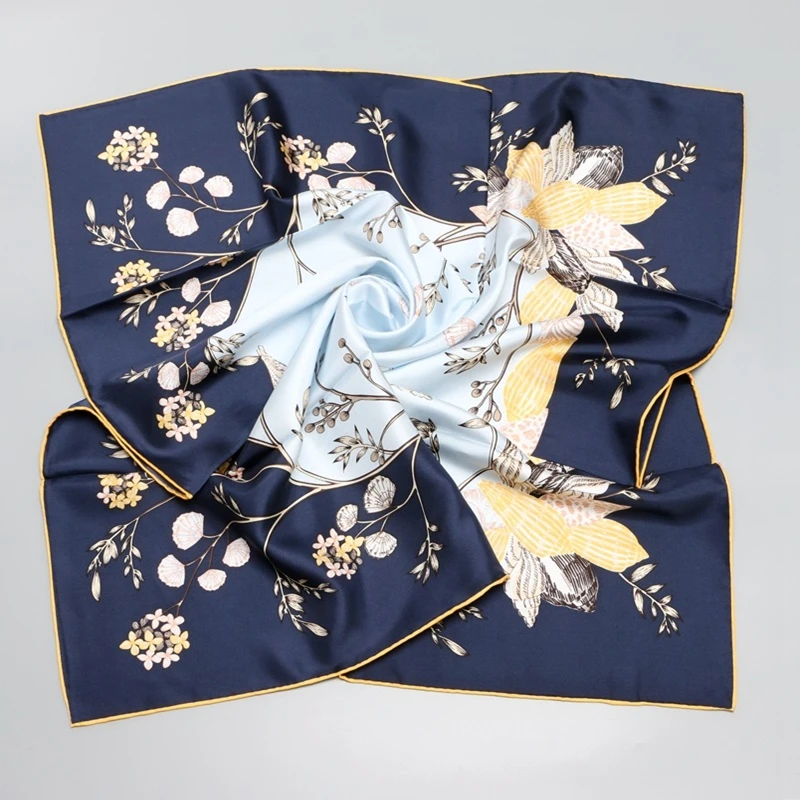 Женский шёлковый шарф платок с цветочным принтом 90x90|square silk scarves|silk twill scarfsilk scarf |