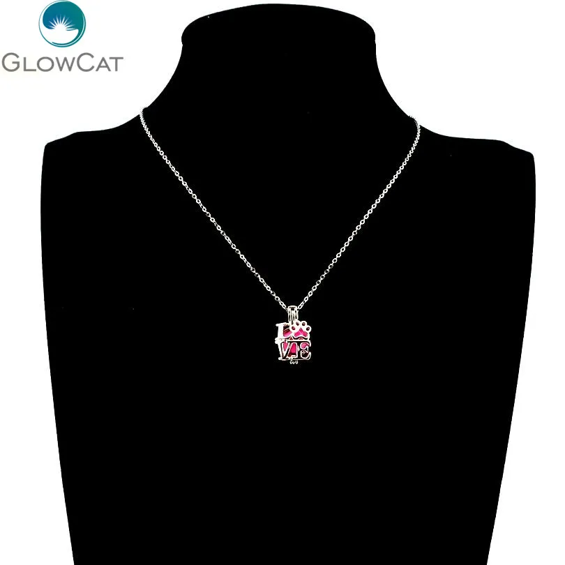 K642 I Love Cat Kitten fingerprint жемчужные бусины клетка медальон Ожерелье Диффузор