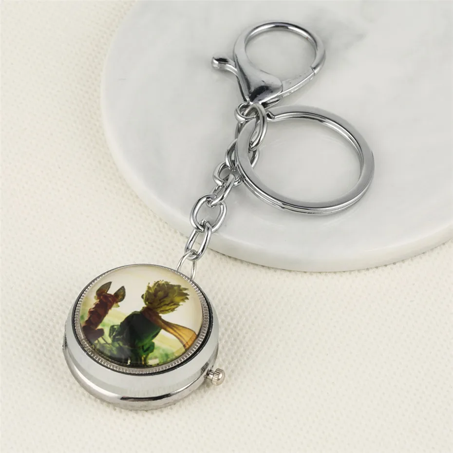 

Rotating Cover Quartz Pocket Watches with Silver Keyring Cool Pendant Clock for Men Women Kids