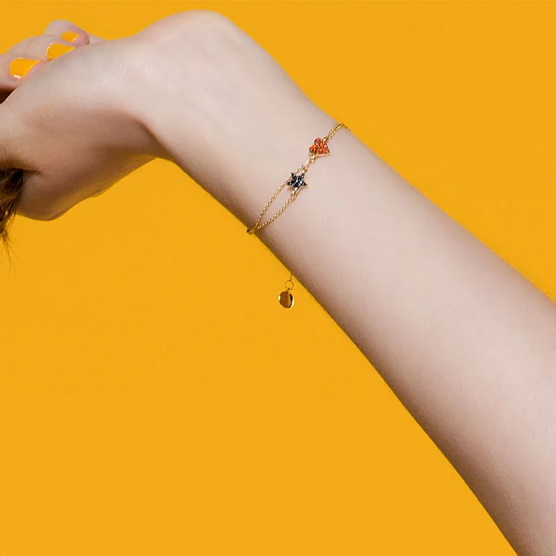 SLJELY модный бренд Стерлинговое Серебро 925 пробы желтое золото цвет сердца браслет