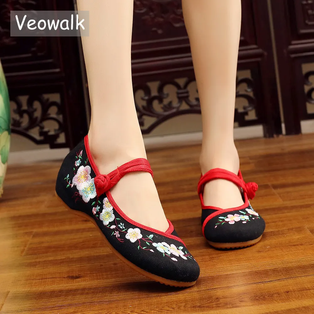 Женские холщовые балетки Veowalk с цветочной вышивкой на плоской подошве винтажные