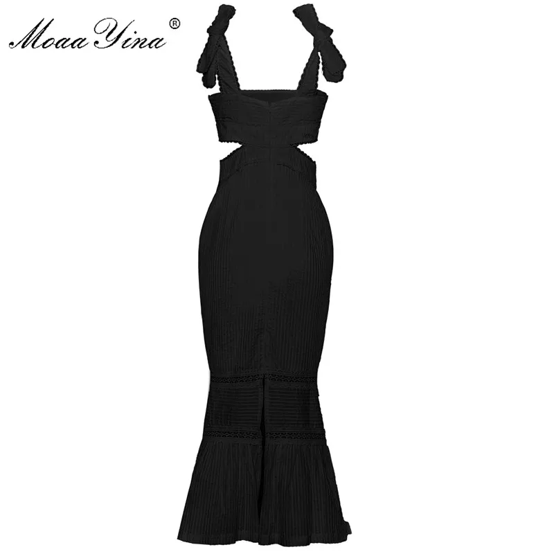 MoaaYina модное дизайнерское подиумное платье весна лето женское спагетти ремень