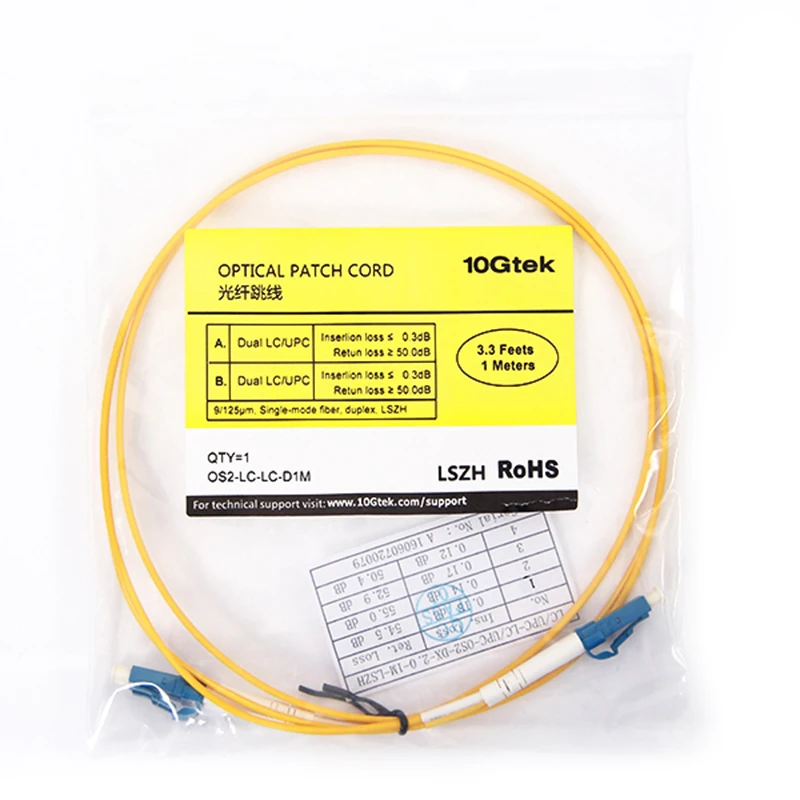 10Gtek 1 метр (3 фута) OS2 LC к волоконный патч-корд одномодовый волоконно-оптический