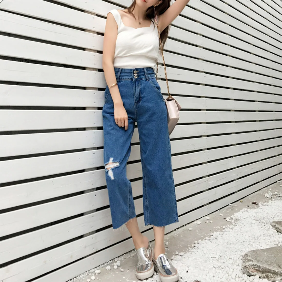 Женские джинсы 2017 Модные шаровары Джинсы бойфренда для женщин джинсовые штаны с