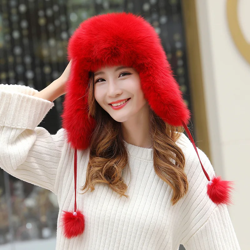 86526 New Fashion Warm Winter Fur Fox Fur Hat men and Women Ski Cap Cold Winter Bomber Hats