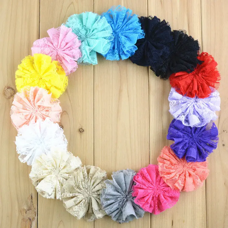 100 шт./лот Новые товары 3 дюйма искусственные однотонные кружевные цветы с плоской