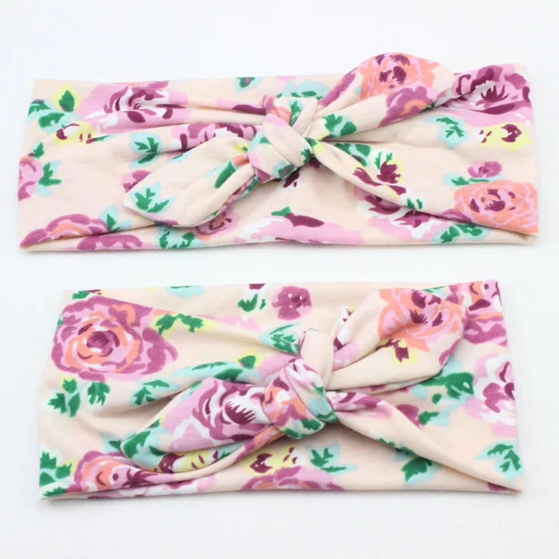 Повязка на голову с бантом из ткани Мама и я 1 комплект повязка цветочными