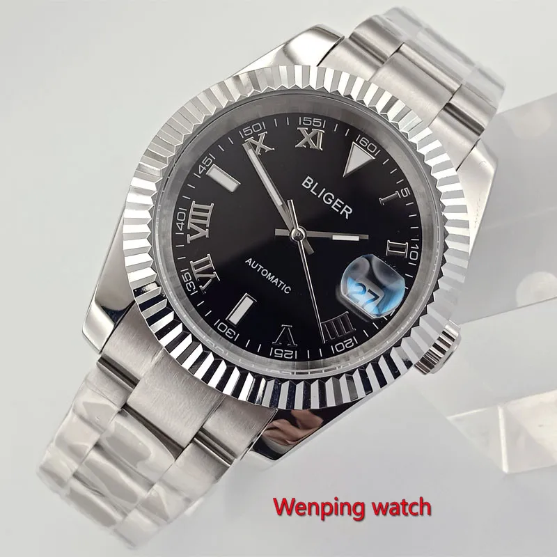 STYLE 1 40 мм Bliger, без логотипа, серебристый, белый, черный, синий циферблат, Твердый Чехол, особая Дата, окно сапфировое стекло, автоматические мужские часы W2888 - Цвет: STYLE 1