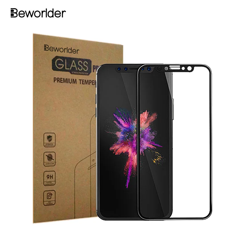 Beworlder для iphone X закаленное Стекло полное покрытие мягкий силиконовый край коробку