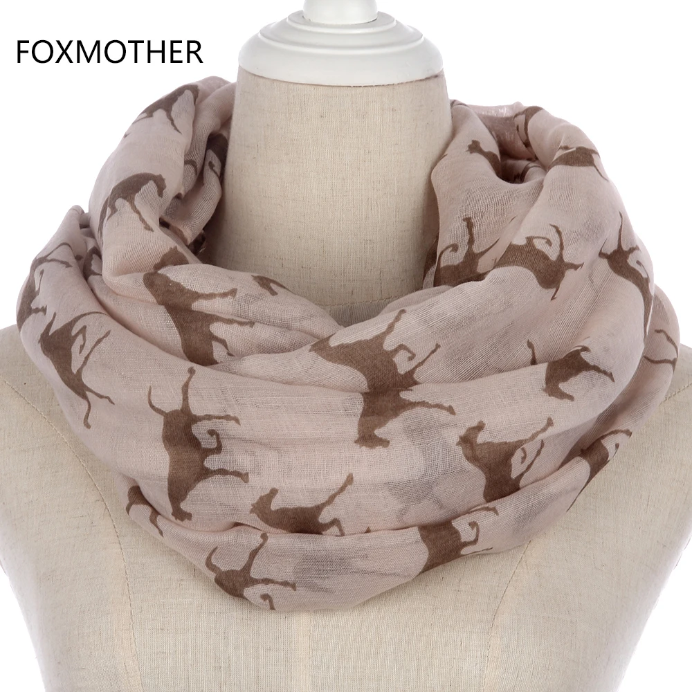 Женская шаль с лошадьми FOXMOTHER черная серая темно синяя лошадьми|infinity scarf|horse infinity