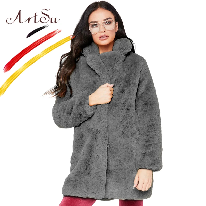 Женское шуба из искусственного меха ArtSu Осеннее/зимнее пальто с отложным