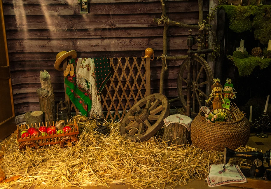 Dephoto Farm деревянный дом стог сена кукольные цветы фон для фотосъемки