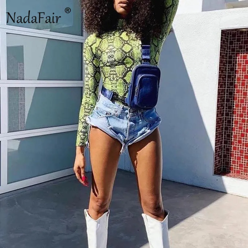 Боди Nadafair неоновый желтый из змеиной кожи женские облегающие осенние Ползунки