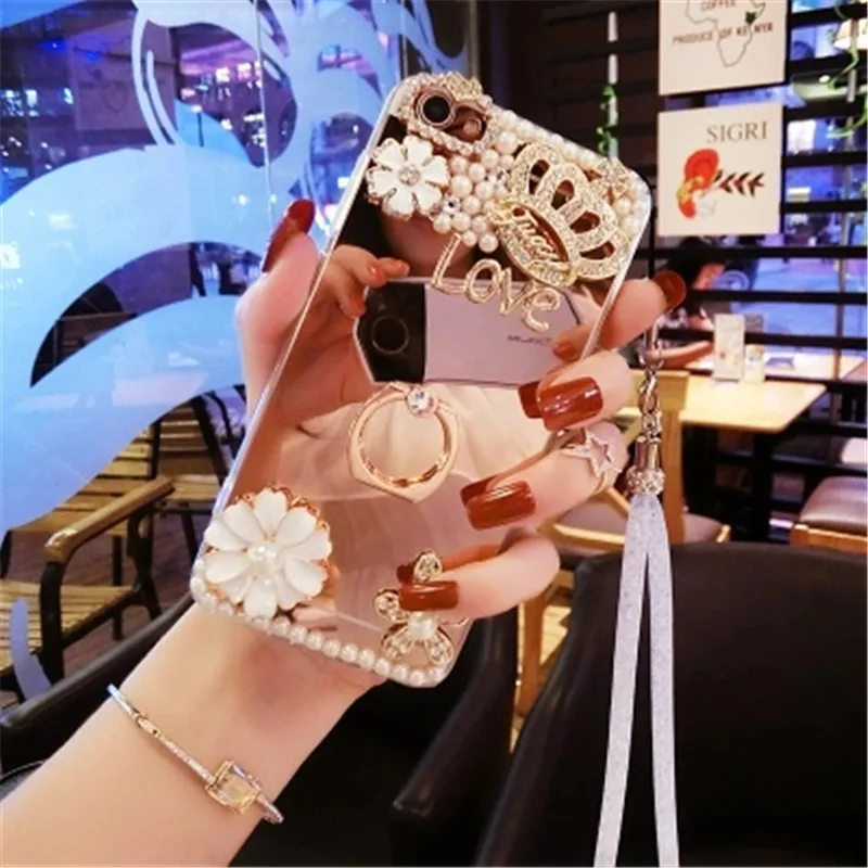 XSMYiss Bling Crystal Diamond Crown Flower Soft Mirror Back Phone Case For Huawei P30 P10 P20 Lite Pro Mate 20 10 Cover |