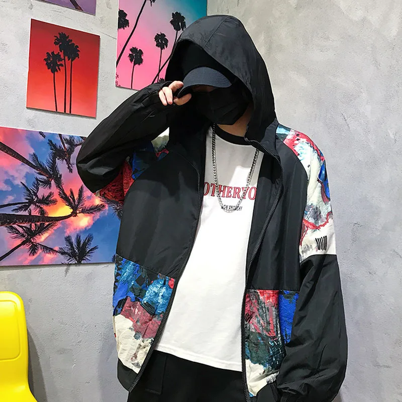 Осень 2019 новинка мужская куртка-бомбер на молнии со смайликом повседневная