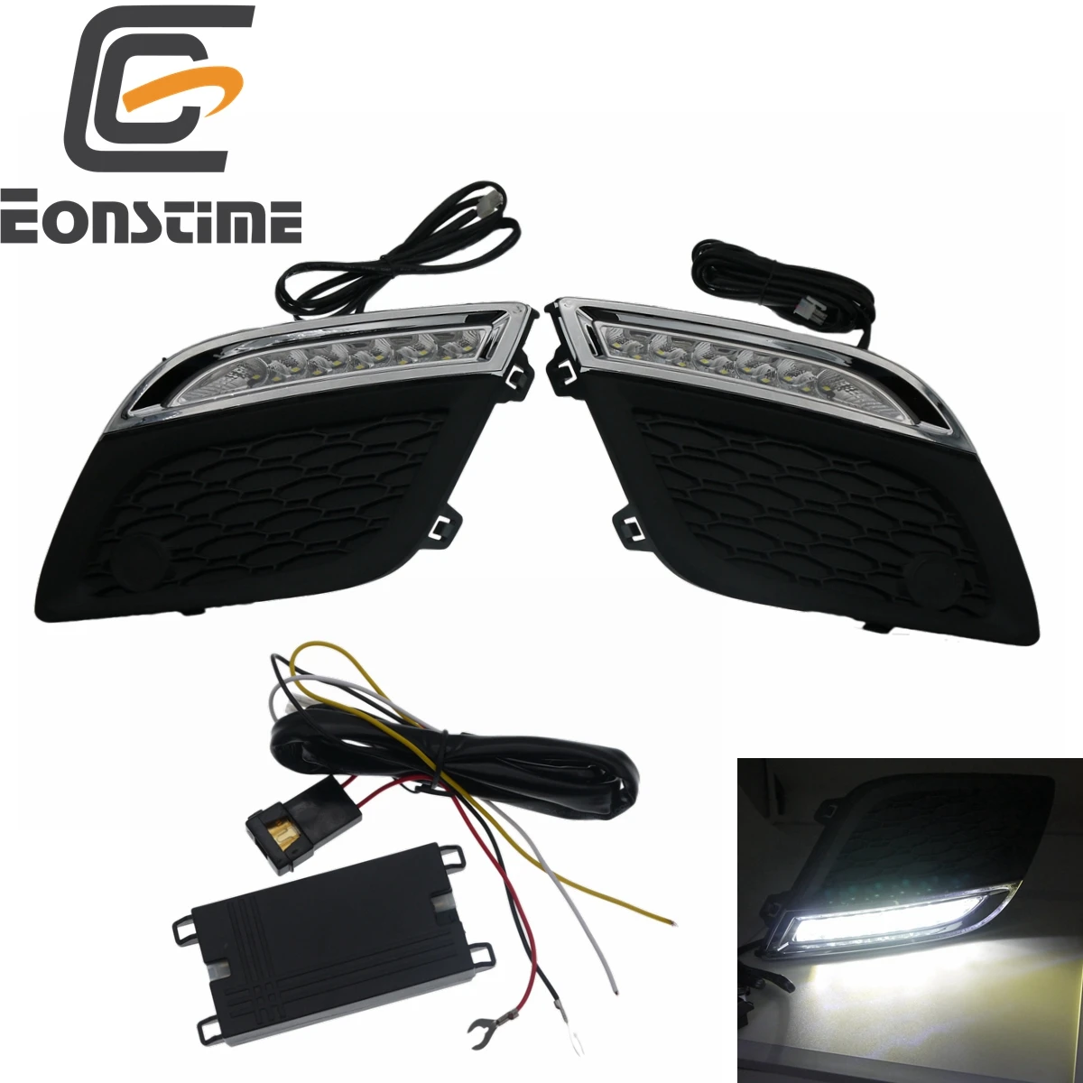 Eonstime  DRL Daytime Running Lights For Volvo XC60 2011 2012 2013 12V LED Daylight Fog lamp dimming style Relay