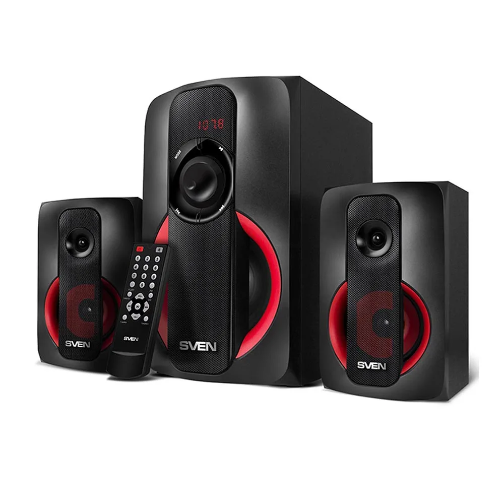 Колонки 2.1 ( с сабвуфером) AC MS -304 черный (40 Вт FM-тюнер USB/SD дисплей ПДУ Bluetooth) |