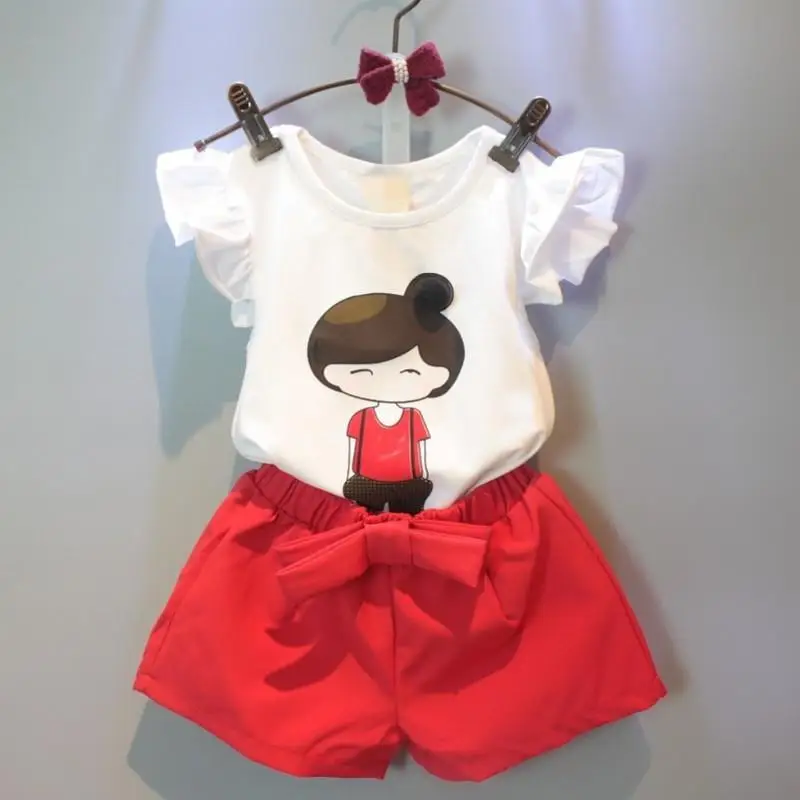 2018 Летний стиль комплект детской одежды для маленьких девочек мультфильм