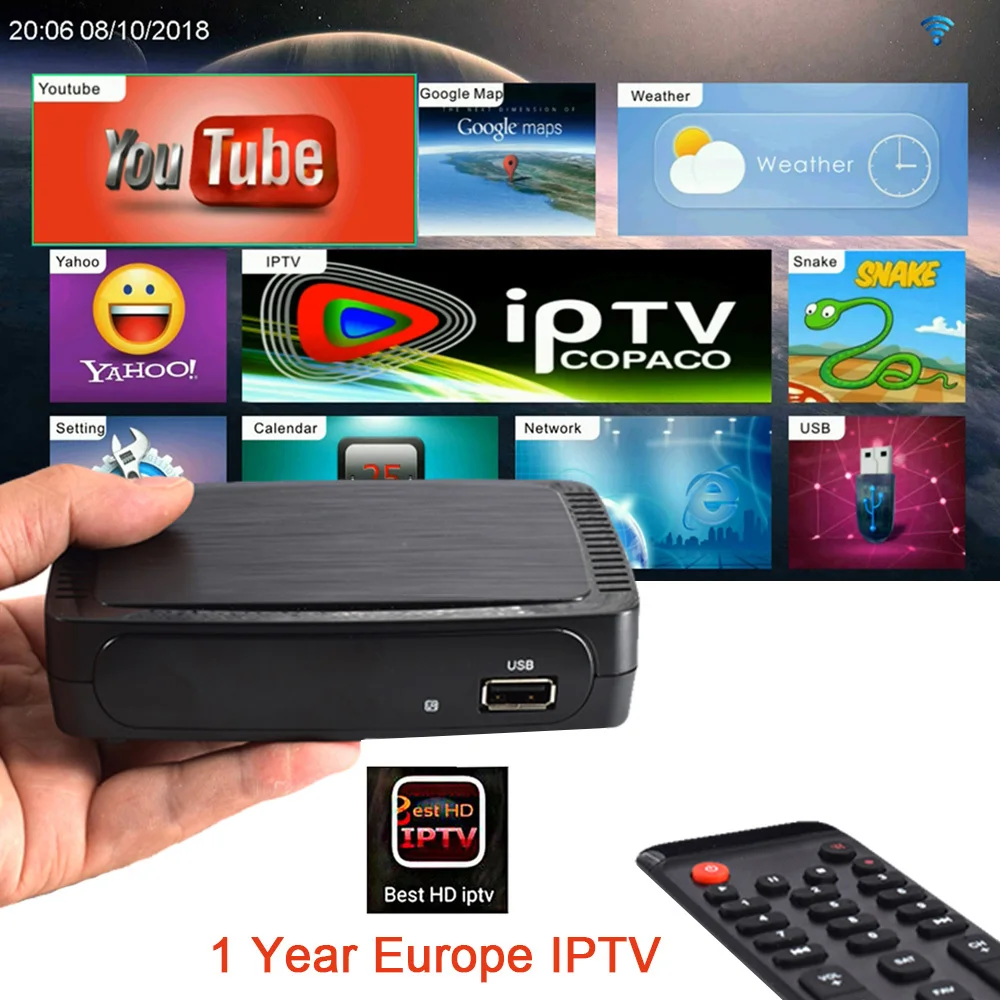 Satxtrem M968 IPTV телеприставка Full HD 1080P H.265 HEVC Youtube Сталкер медиаплеер 1 год Европа IPTV Италия Германия Аравия
