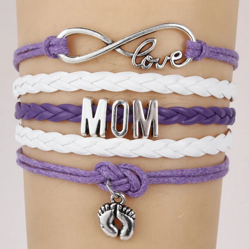 (10 шт./лот) Бесконечная любовь мамы браслет двойной ноги очарование веревка