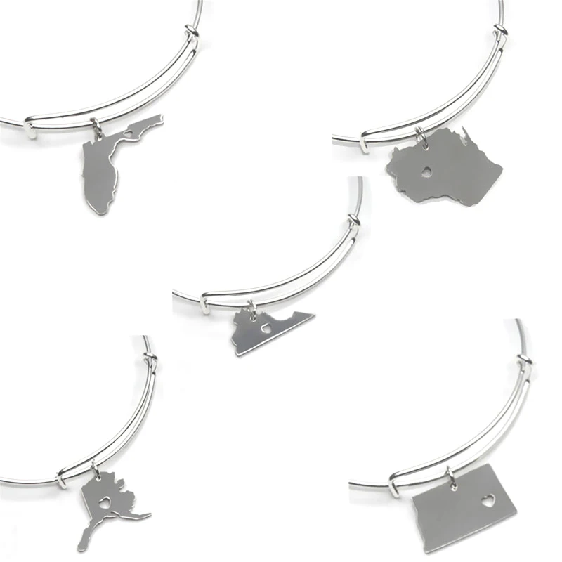 Браслет серебристого цвета с картой штата США Аризона Техас Нью-Флорида Хэмпшир