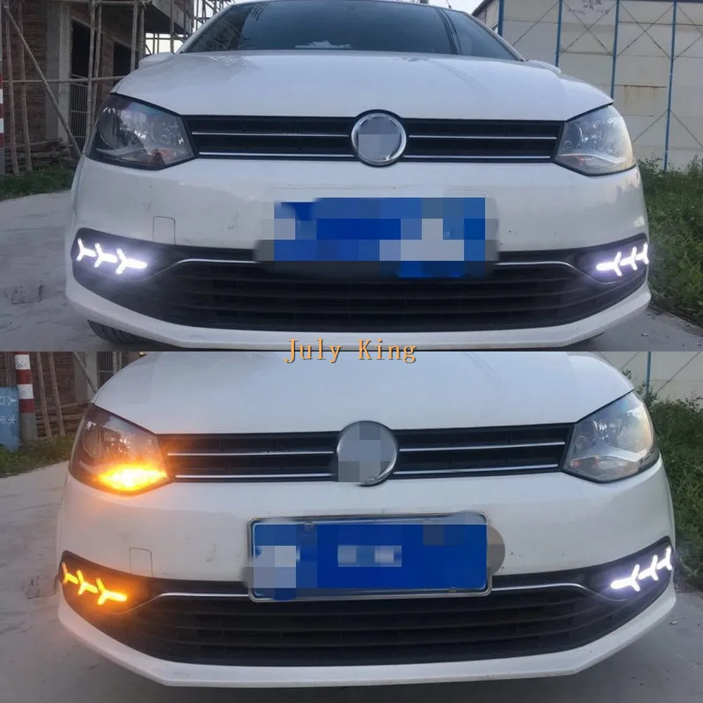 July King светодиодный чехол для дневных ходовых огней для Volkswagen Polo- без противотуманной фары, СВЕТОДИОДНЫЙ DRL+ желтые указатели поворота