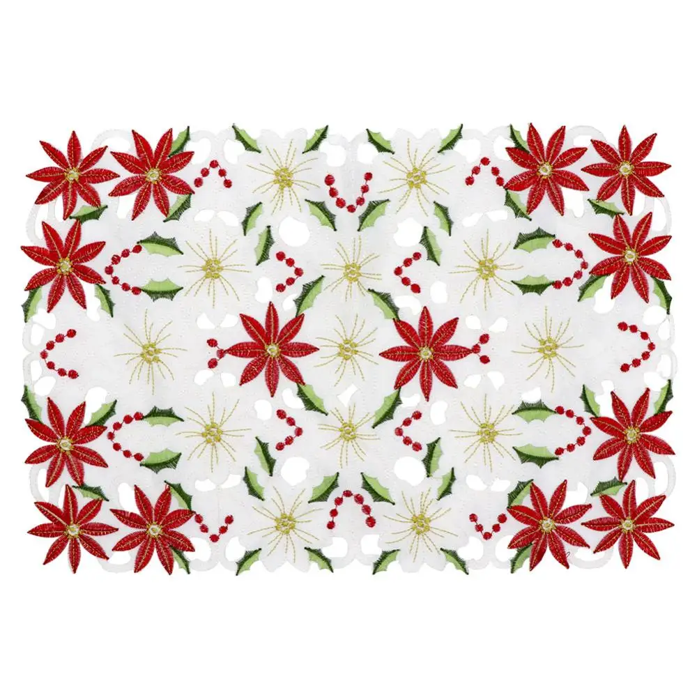 OurWarm 4 шт. рождественские украшения стола 11x17 дюймов полиэстер Poinsettia Вышитые рождественские столовые приборы - Цвет: Многоцветный