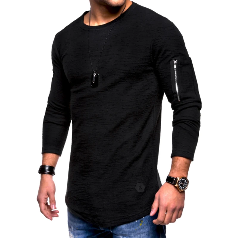 Male 2018 Brand Long Sleeve Solid Color T Shirt O-Neck Zipper Splicing Slim Men T-Shirt Tops Fashion Mens Tee Shirts | Мужская одежда