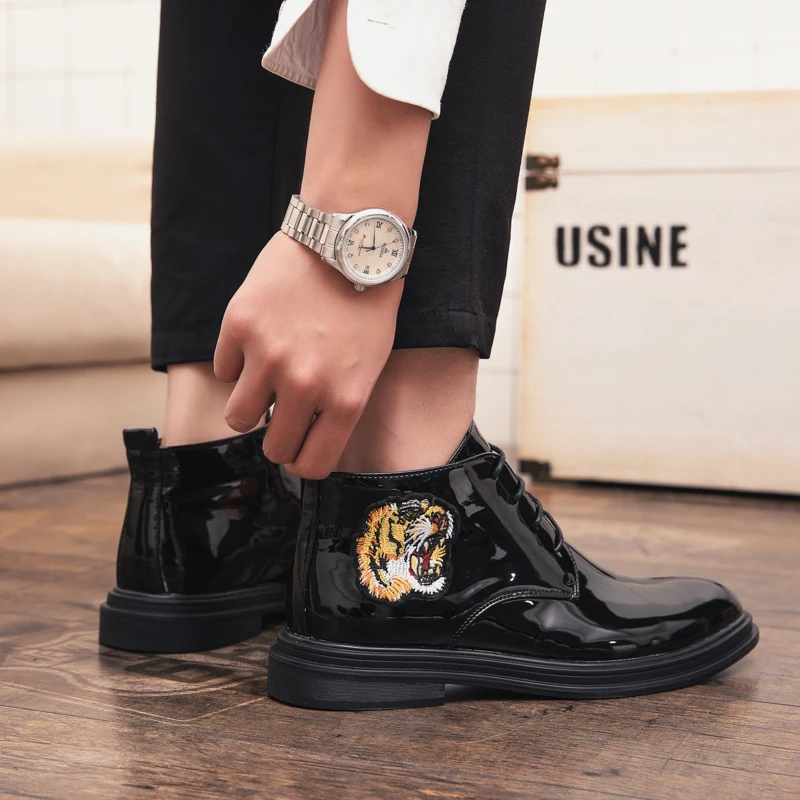 Мужские ботинки Челси с принтом тигра Новинка 2019 года Зимние Повседневные