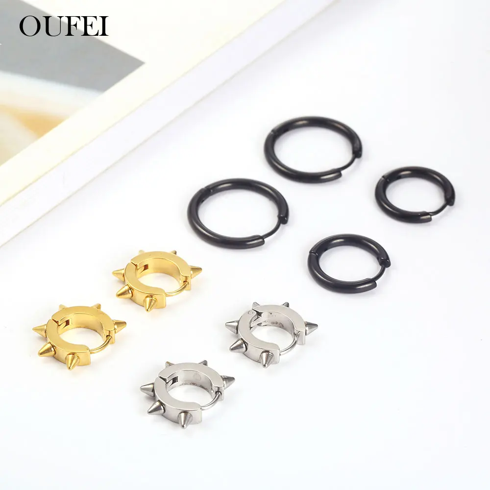 Корейские черные серьги кольца OUFEI из нержавеющей стали для женщин ювелирные