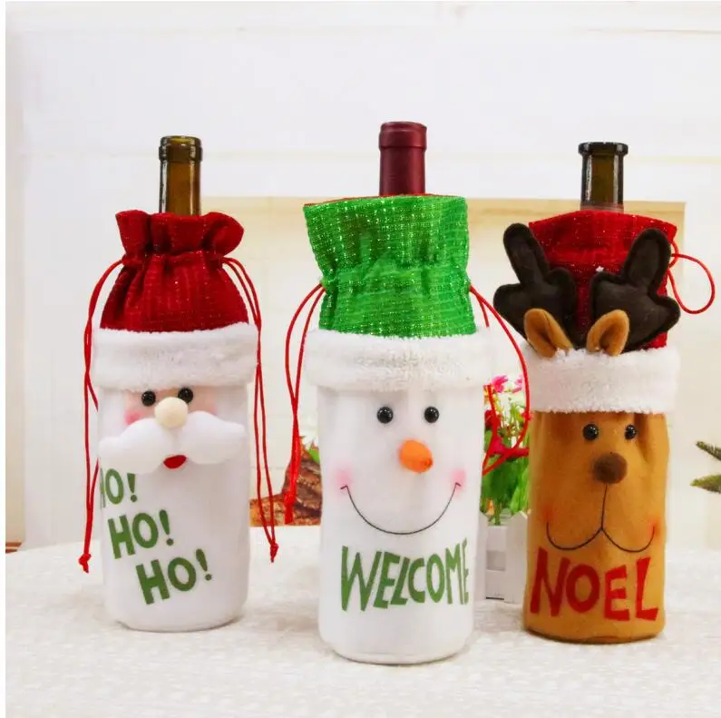 

100PCs Christmas decorations New upmarket doll old snowman elk Christmas wine bottle bag