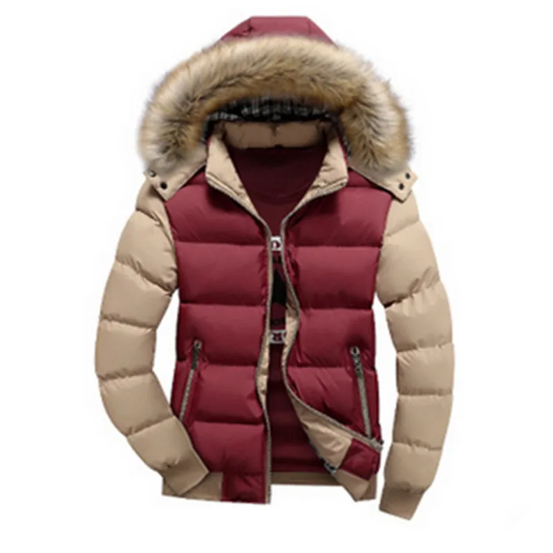 2019 Модная брендовая зимняя мужская куртка с меховым капюшоном приталенная