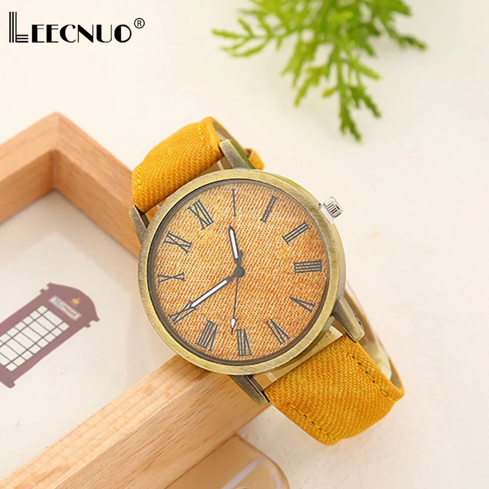 Leecnuo Women Quartz Watches Denim Dial Watch Female Luxury Wristwatch Fashion Casual for Ladies Men with Leather Strap | Наручные часы