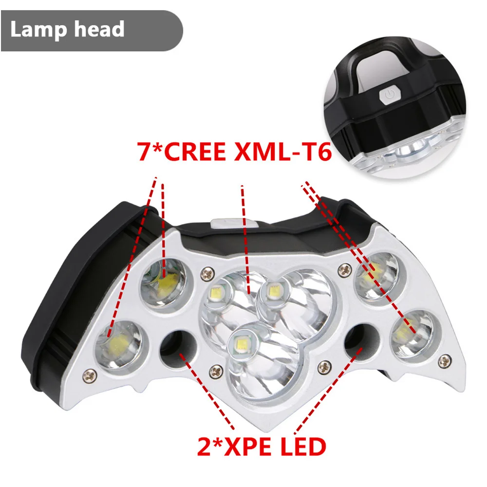 LED Headlight Flashlight bat Glare Lighting 9 high Power T6 Lithium Battery USB Charging Outdoor Night Fishing Lights | Лампы и